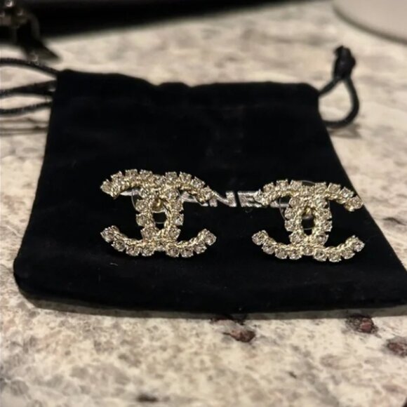 CHANEL Gold and Silver Crystal Earrings - Picture 1 of 5